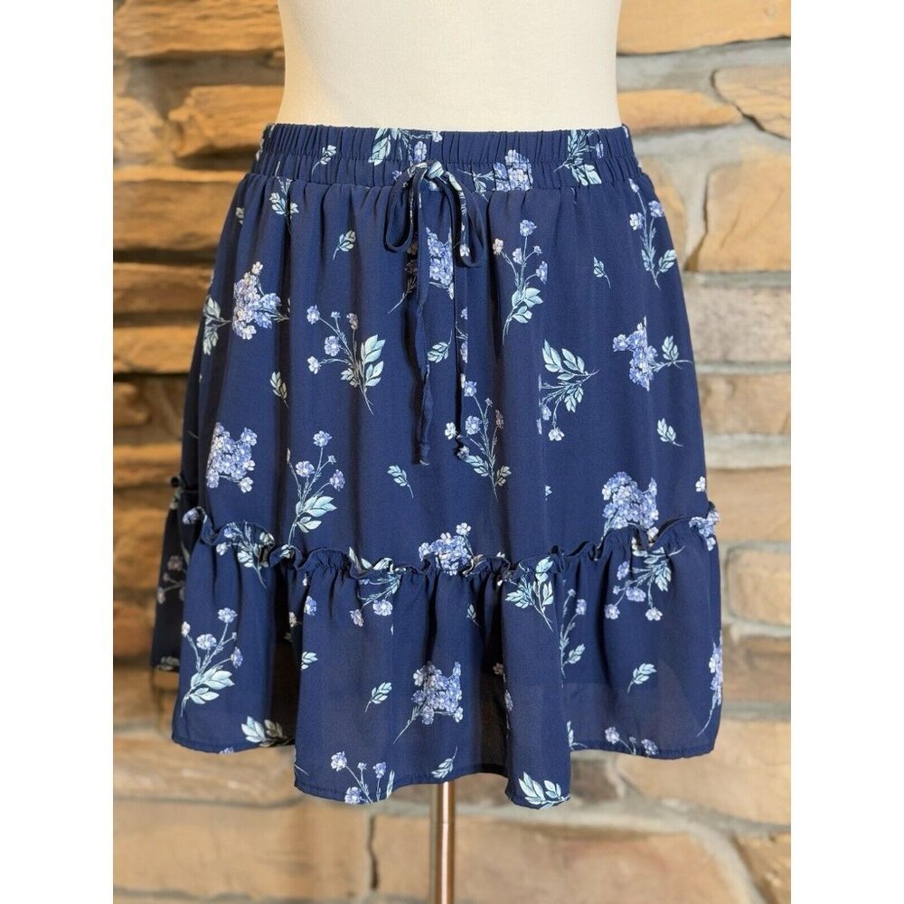 Altard State Floral Mini Skirt 17" Navy Blue Sz L